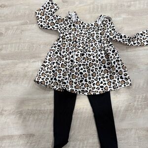 Rachel Zoe Leopard Print Top and Black Leggings Set